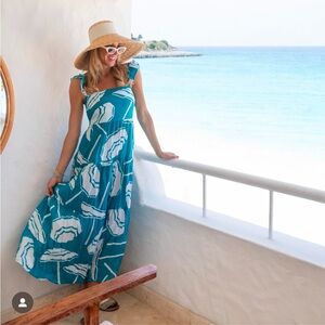 Kenny Flowers The Fontelina - Teal Resort Dress with Ruffle Straps, size Small